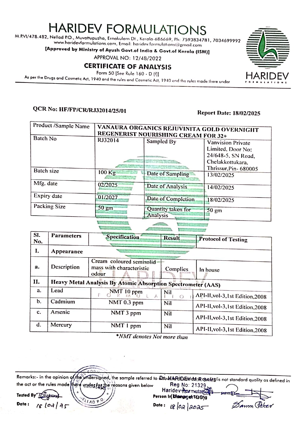 Rejuvinita Gold 32+ (for 32-45yrs) -Overnight Regenerist Nourishing Cream- 50g