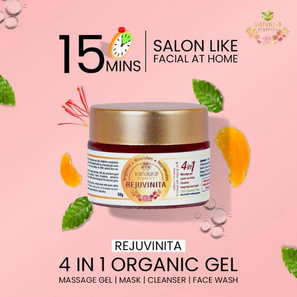  Rejuvinita 4-In-1 Organic Gel (Massage Gel, Leave-On Mask, Cleanser, Soap-Free Wash), 50gm- vanaura organic