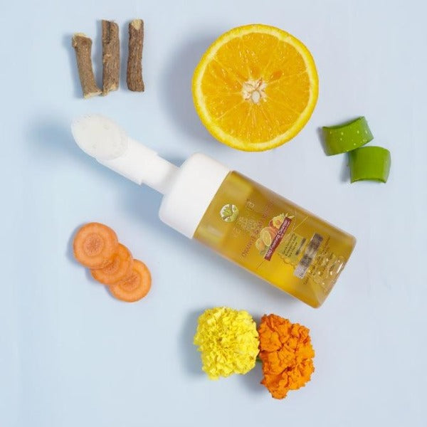 Orange and marigold Mild foaming face cleanser with silicon brush - Vanaura Organics