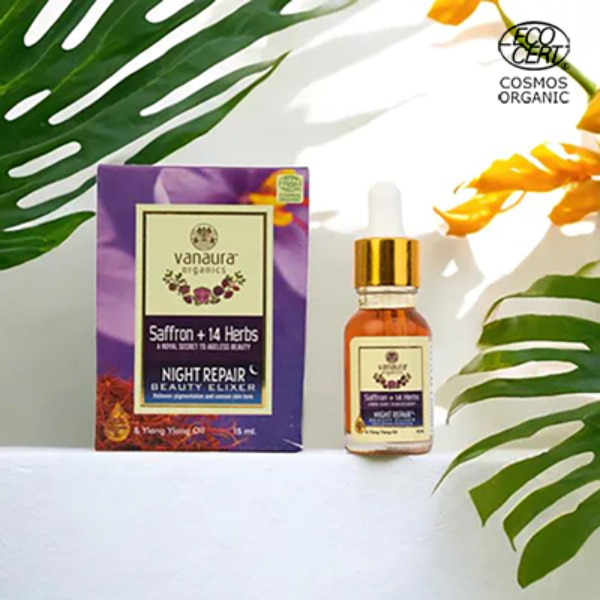 Saffron+14 herbs, Night repair beauty elixir-15ml- vanaura organics 