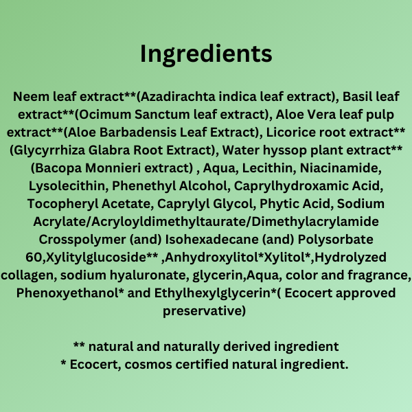 Neem and Basil Deep moisturizing Gel Cream with Nano Engineered Acne Defence Phyto Complex for Acne prone and oily skin - Vanaura Organics