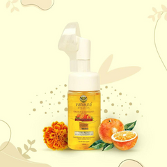 Refreshing burst  Mild foaming face cleanser enriched with Orange and marigold extracts with silicon brush (For clean, hydrated skin) - Vanaura Organics