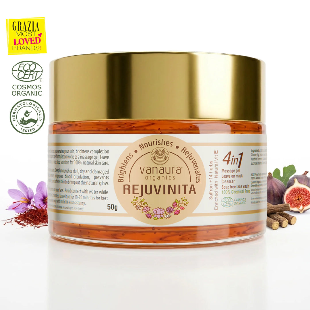 Rejuvinita 4-in-1 Organic Gel (Massage Gel, Leave-on Mask, Cleanser, Soap-Free Wash), 50gm