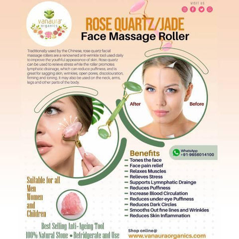 Natural Jade Gem Stone Face Massage Roller - vanauraorganics