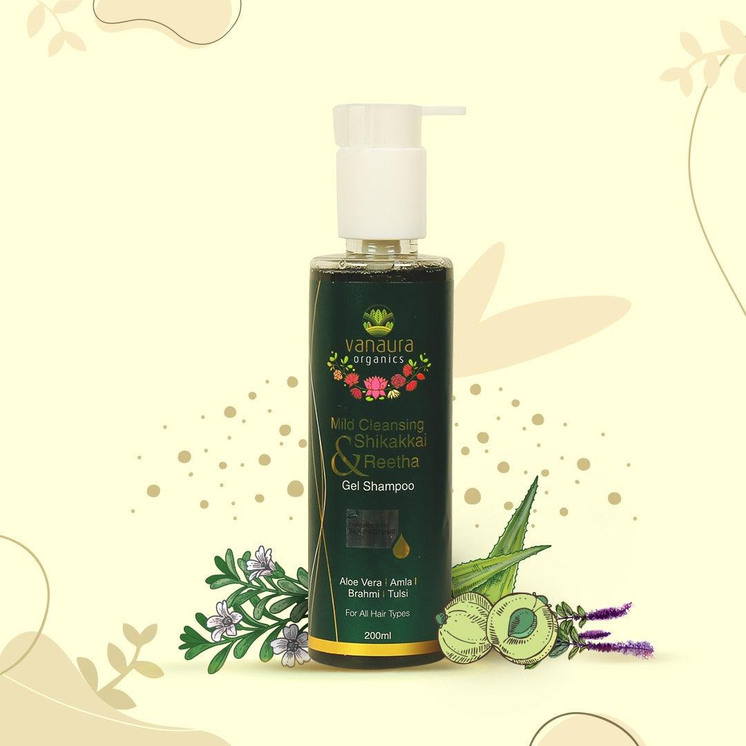 Shikakkai & Reetha,Mild Cleansing gel shampoo-200 ml - vanauraorganics